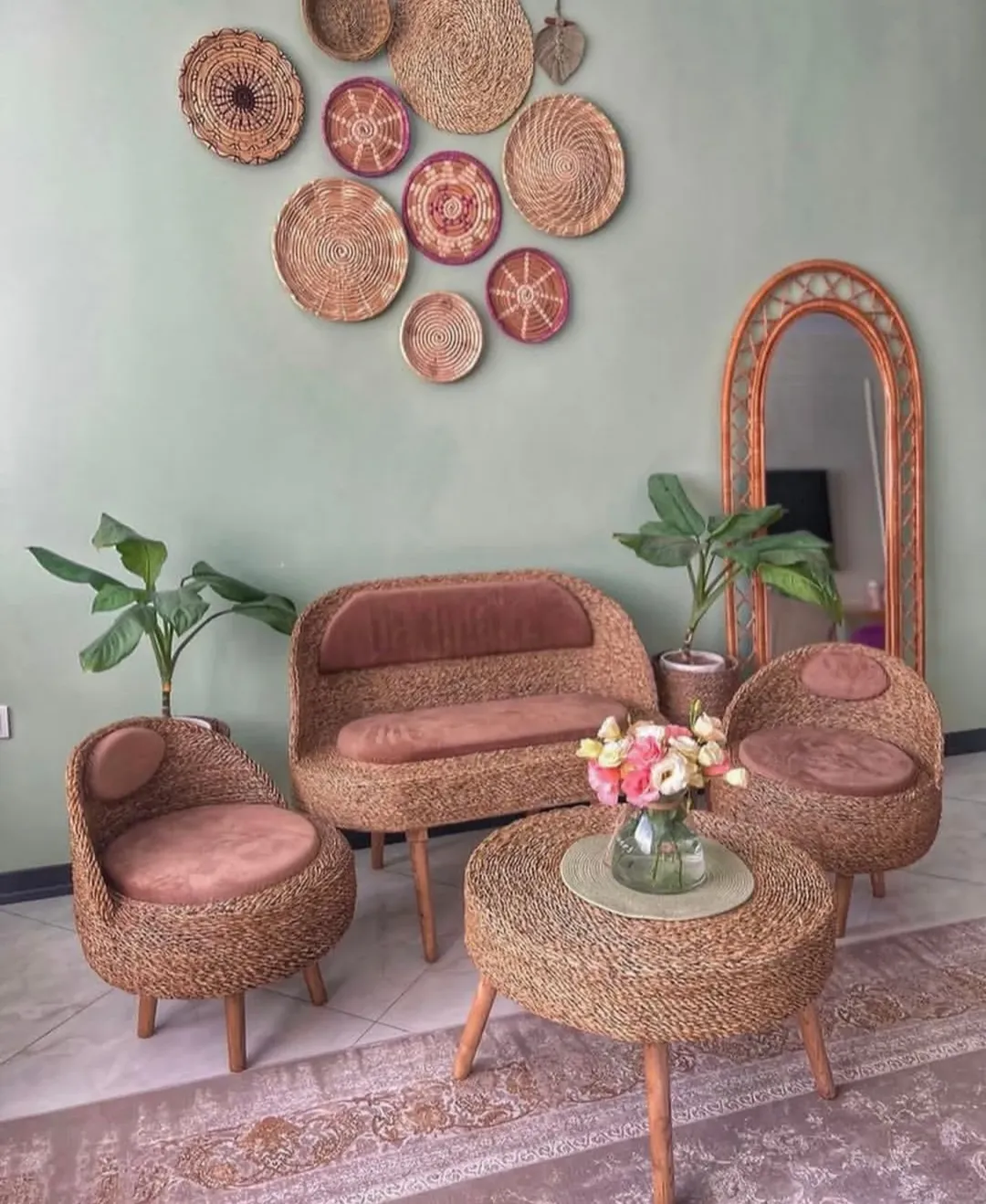 میز و صندلی حصیری مدل ۴نفره کاناپه دار