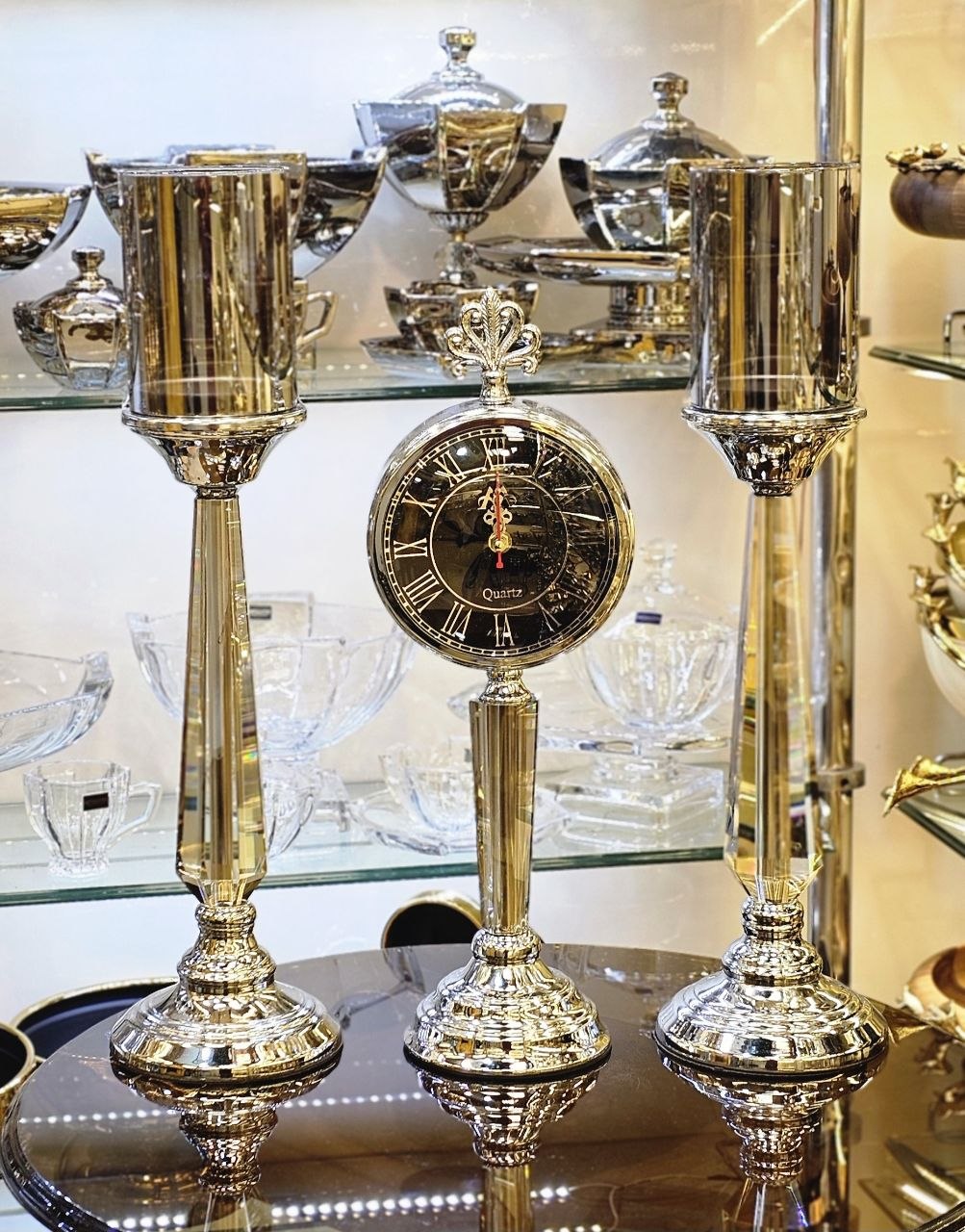 ست ساعت و شمعدان کریستال