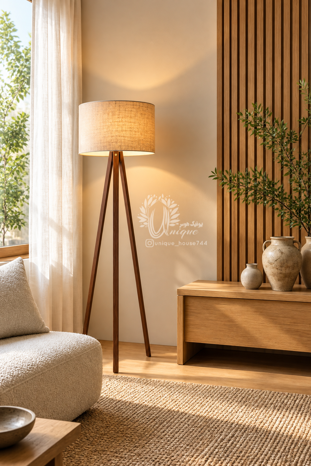 آباژور ۳پایه چوبی کنارسالنی ایستاده